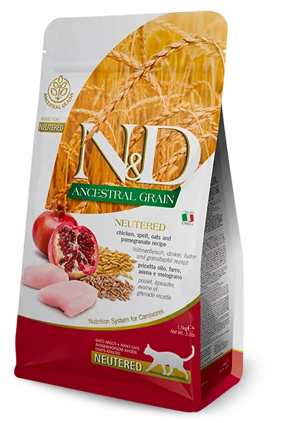 N&D Düşük Tahıllı Tavuk, Kılçıksız Buğday, Yulaf & Nar Kısırlaştırılmış Yetişkin Kedi Maması | %100 Orijinal & SKT Garantili