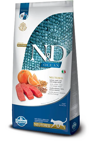 N&D Düşük Tahıllı Ocean Somon, Kılçıksız Buğday, Yulaf & Portakal Kısırlaştırılmış Yetişkin Kedi Maması | %100 Orijinal & SKT Garantili