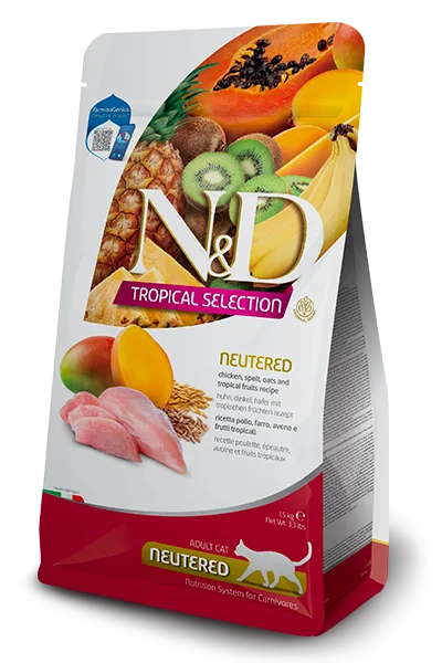 N&D Düşük Tahıllı Neutered Chicken, Spelt, Oats & Tropical Fruits Kısırlaştırılmış Yetişkin Kedi Maması | %100 Orijinal & SKT Garantili