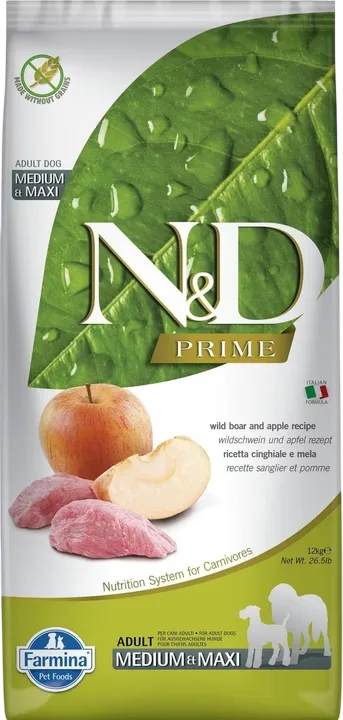 N&D Tahılsız Wild Boar & Apple Adult Medium & Maxi Tahılsız Yetişkin Köpek Maması | %100 Orijinal & SKT Garantili