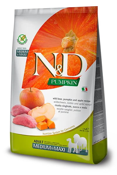N&D Tahılsız Yaban Domuzu, Balkabağı & Elma Adult Medium & Maxi Köpek Maması | %100 Orijinal & SKT Garantili