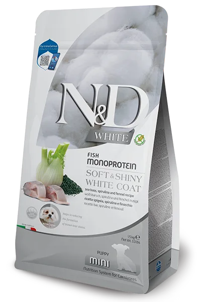 N&D Tahılsız White Levrek, Spirulina & Rezene Puppy Mini Köpek Maması | %100 Orijinal & SKT Garantili