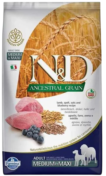 N&D Düşük Tahıllı Kuzu, Kılçıksız Buğday, Yulaf & Yaban Mersini Adult Medium & Maxi Köpek Maması | %100 Orijinal & SKT Garantili