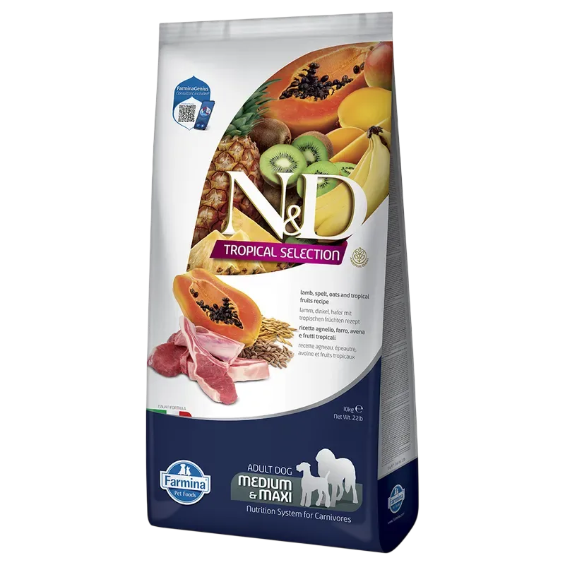 N&D Düşük Tahıllı Kuzu Eti, Kılçıksız Buğday, Yulaf & Tropikal Meyveler Adult Medium & Maxi Köpek Maması | %100 Orijinal & SKT Garantili