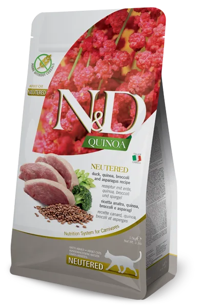 N&D Quinoa Neutered Ördek, Kinoa, Brokoli ve Kuşkonmazlı Kısırlaştırılmış Yetişkin Kedi Maması | %100 Orijinal & SKT Garantili