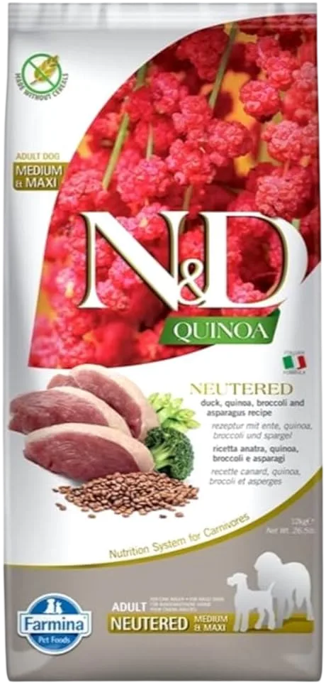 N&D Quinoa Neutered Ördek, Kinoa, Brokoli ve Kuşkonmazlı Kısırlaştırılmış Medium & Maxi Yetişkin Köpek Maması | %100 Orijinal & SKT Garantili