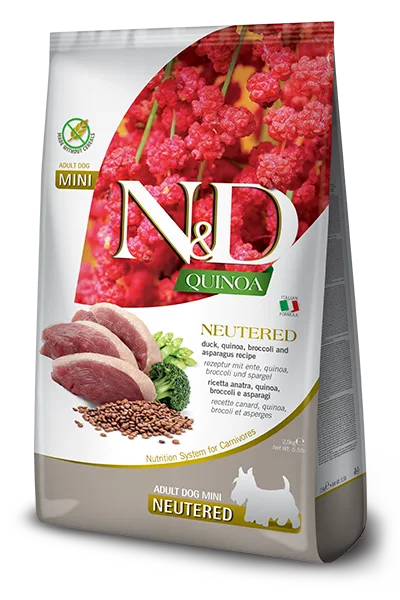 N&D Quinoa Neutered Ördek, Kinoa, Brokoli ve Kuşkonmazlı Kısırlaştırılmış Mini Irk Yetişkin Köpek Maması | %100 Orijinal & SKT Garantili