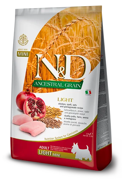 N&D Ancestral Grain Light Mini Tavuk, Kılçıksız Buğday, Yulaf ve Narlı Yetişkin Köpek Maması | %100 Orijinal & SKT Garantili