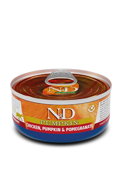 N&D Pumpkin Tavuk, Balkabağı & Narlı Yetişkin Yaş Kedi Maması 70 GR (12 Adet) | %100 Orijinal & SKT Garantili