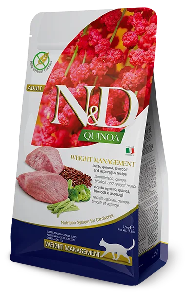 N&D Quinoa Weight Management Kuzu, Kinoa, Brokoli ve Kuşkonmazlı Yetişkin Kedi Maması | %100 Orijinal & SKT Garantili