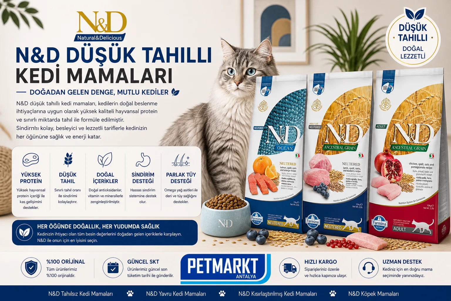 🐱 N&D Düşük Tahıllı Kedi Mamaları