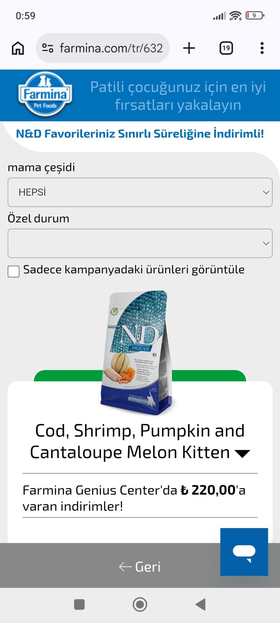 Kampanyalı ürün seçimi